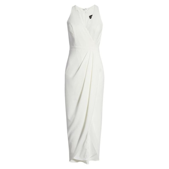 🆕 XSCAPE Tulip Hem Sleeveless Crepe Gown Dress Ivory 2 - Picture 5 of 11